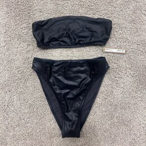 SKIMS - Shine Swim Bandeau Bikini Top & Shine Swim Mid Waist Bottom - Onyx